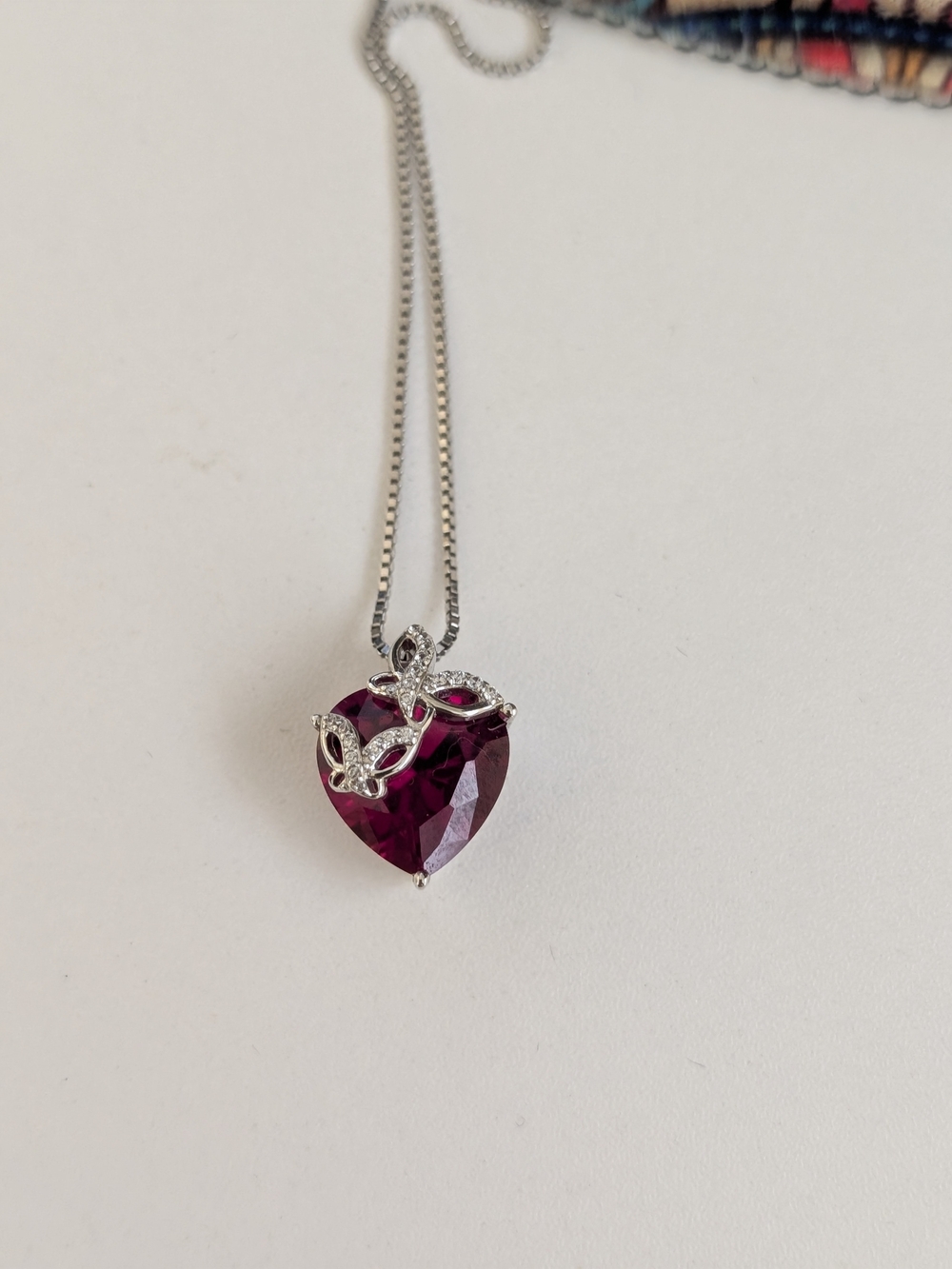 Heart-Shaped Ruby Red Crystal butterfly Pendant Necklace